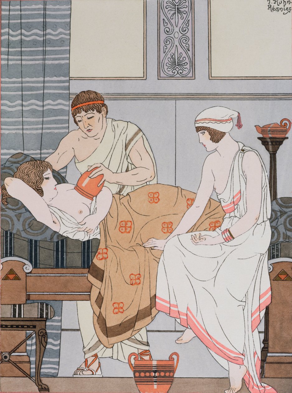 拔罐，插图来自“希波克拉底全集”，1932年 作者 约瑟夫·库恩·雷尼尔