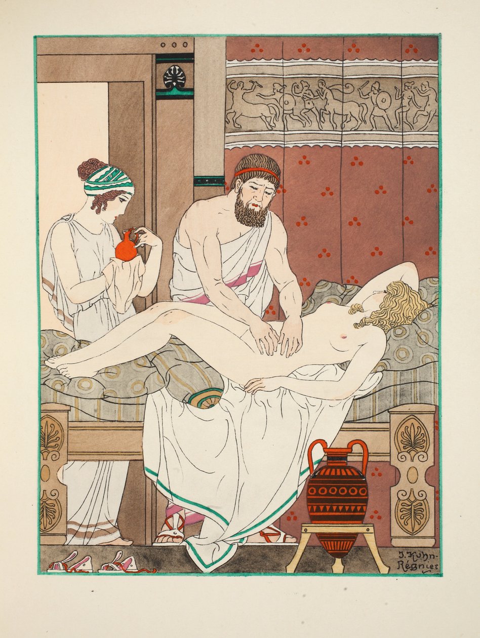 医疗按摩，插图来自&39;希波克拉底的作品&39;，1934年 作者 约瑟夫·库恩·雷尼尔