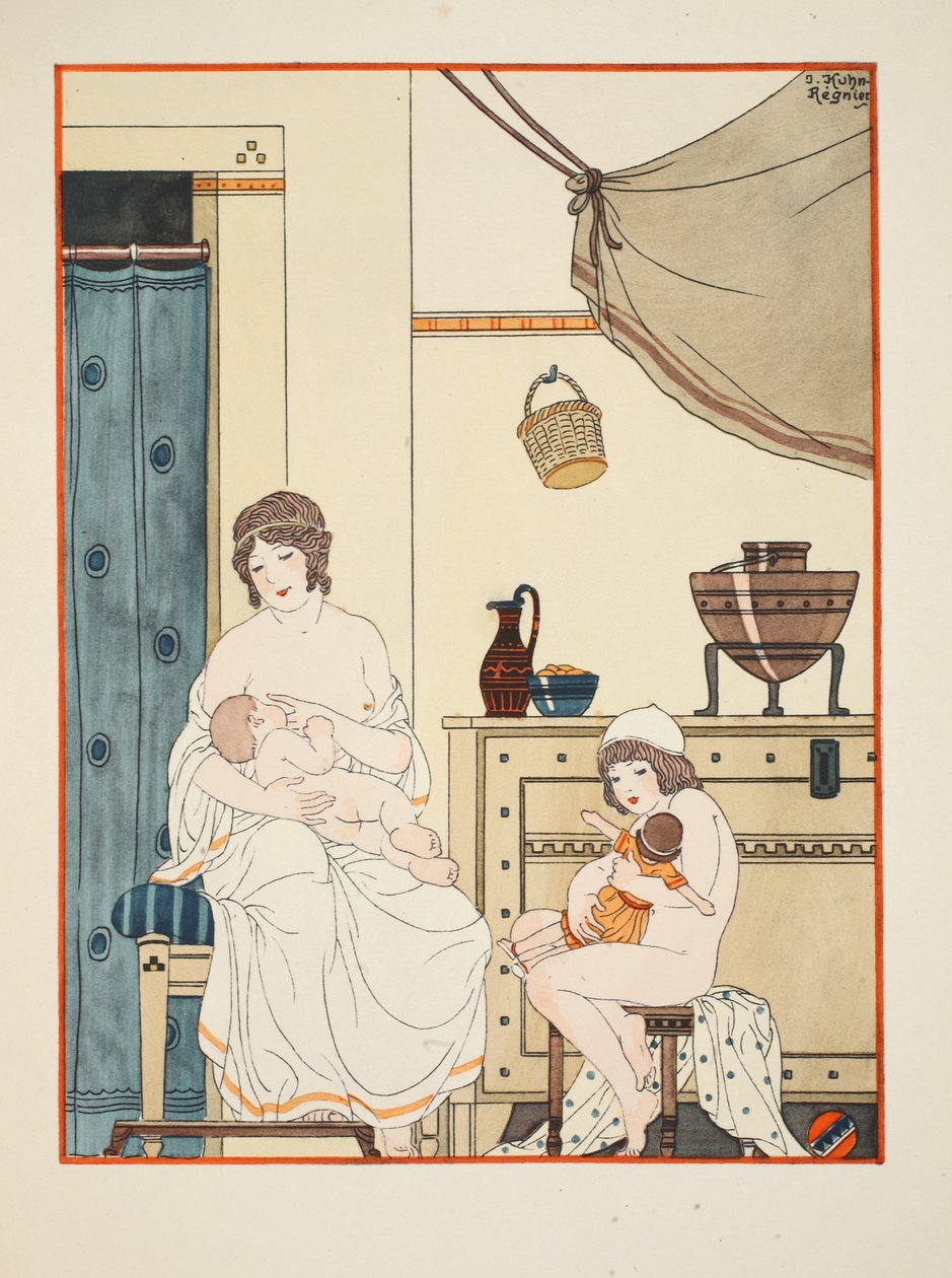 婴儿的护理，来自“希波克拉底的作品”的插图，1934年 作者 约瑟夫·库恩·雷尼尔
