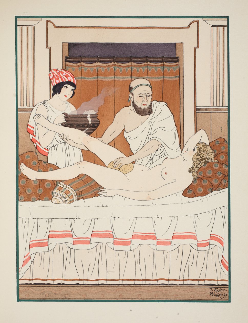 海绵浴，插图来自&39;希波克拉底的作品&39;，1934年 作者 约瑟夫·库恩·雷尼尔