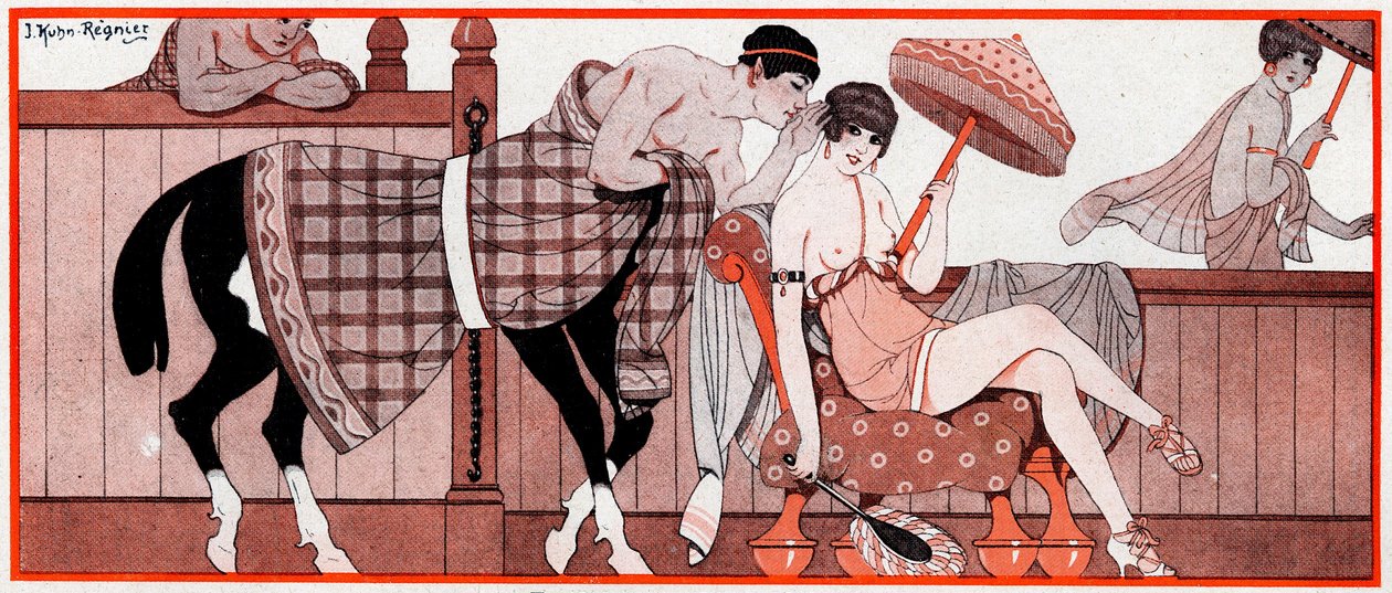 在奥林匹克时期，Le Prix de Diane  -  The Jockeys Tip  - 来自la Vie Parisienne的插图，1927年 作者 约瑟夫·库恩·雷尼尔