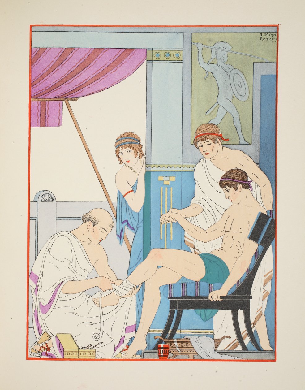 受伤的士兵，插图来自&39;希波克拉底的作品&39;，1934年 作者 约瑟夫·库恩·雷尼尔
