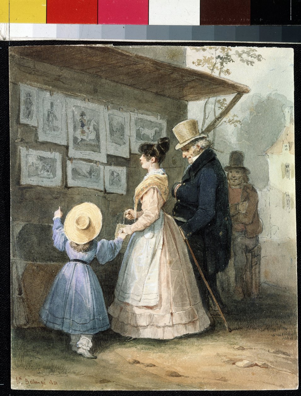 "Chez le marchand de gravures"（在版画卖家处） 水彩画，作者：Hippolyte Bellange（1800-1866 年） 1831 年 圣彼得堡（圣彼得堡）冬宫博物馆 作者 约瑟夫·路易斯·希波吕特·贝兰奇