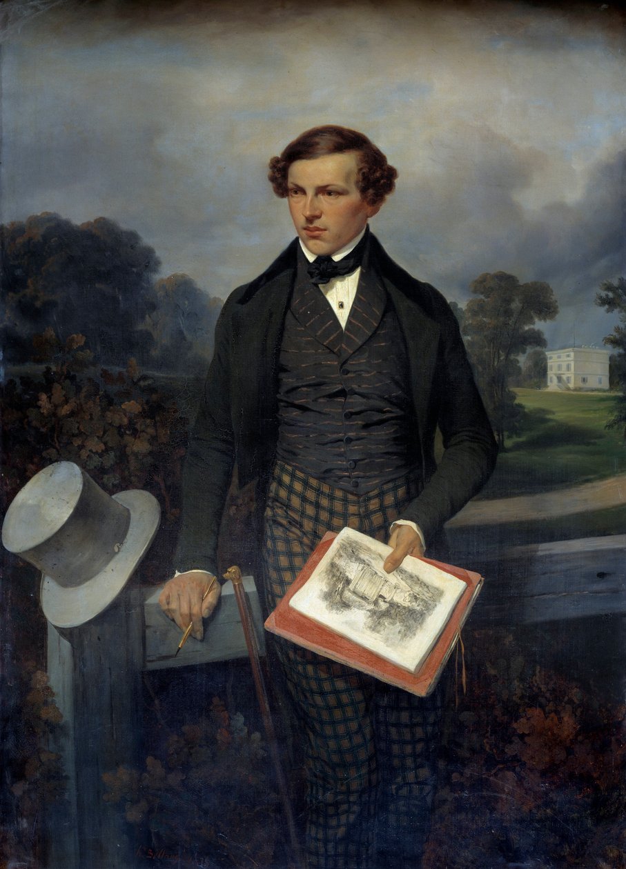 作家之父古斯塔夫·德·莫泊桑 (Gustave de Maupassant) 的肖像。 Joseph Louis Hippolyte Bellange (1800-1866) 的绘画 作者 约瑟夫·路易斯·希波吕特·贝兰奇