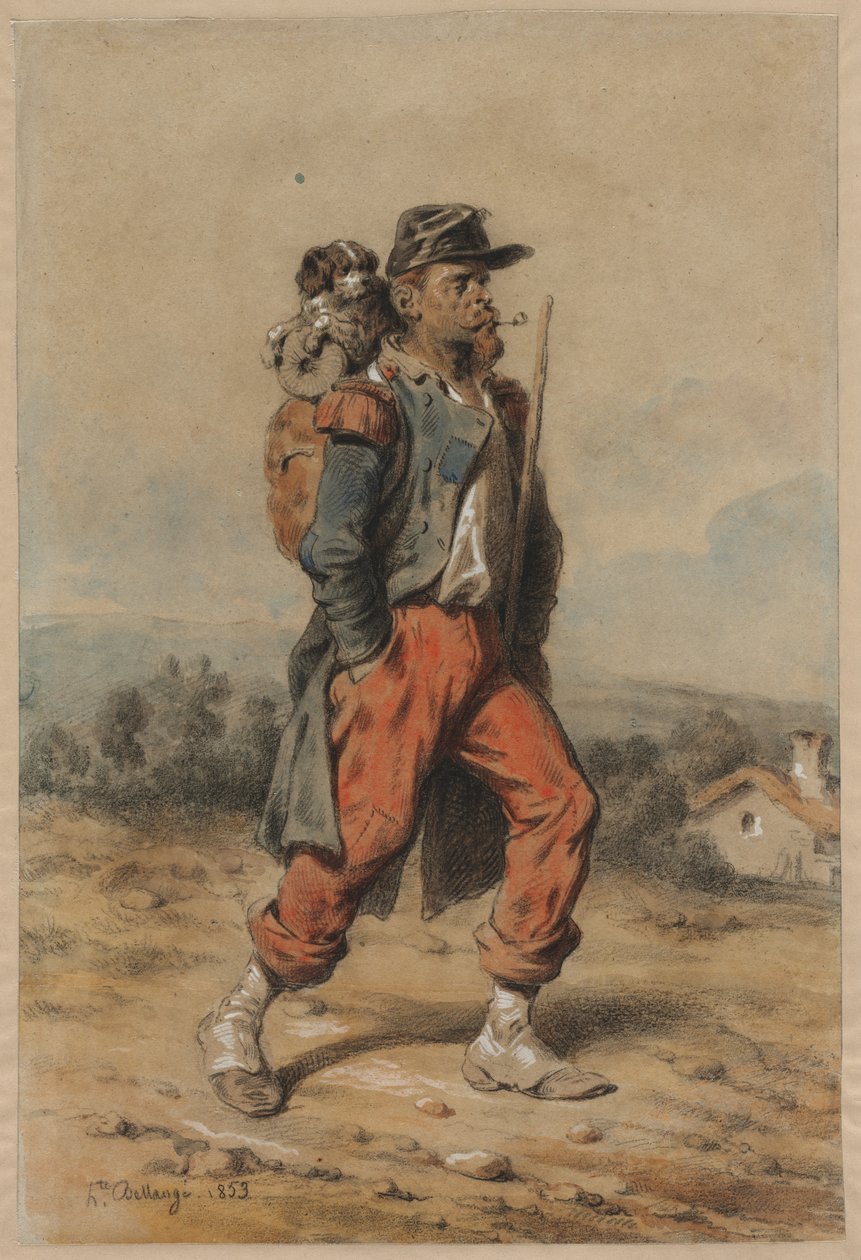 带狗的士兵，1853年。 作者 约瑟夫·路易斯·希波吕特·贝兰奇