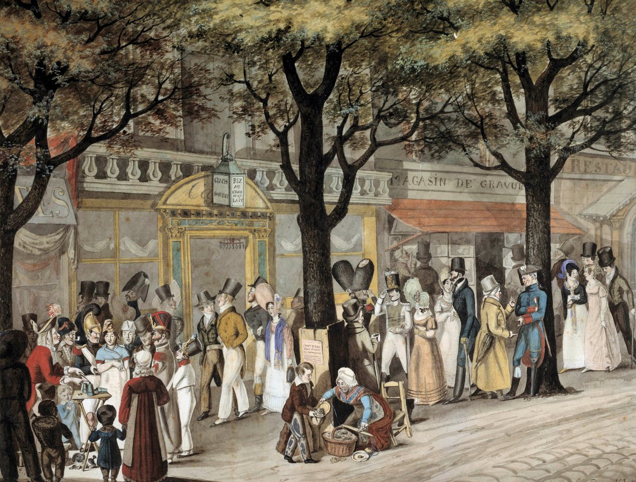 约瑟夫·路易斯·贝朗热（1800-1866）1819 年水彩画在巴黎的林荫大道上行走，1819 年巴黎，卡纳瓦莱博物馆 作者 约瑟夫·路易斯·希波吕特·贝兰奇