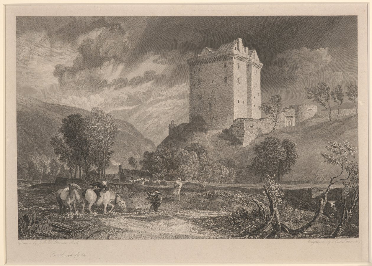 博思威克城堡（苏格兰省级古迹和风景如画），亨利-勒克斯（1775-1851 年）镌刻 作者 约瑟夫·马洛德·威廉（继）·特纳