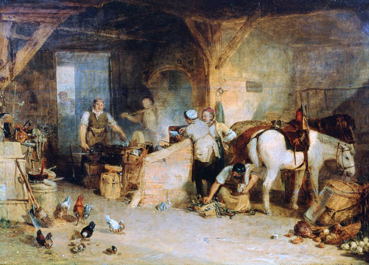 乡村铁匠，关于铁的价格...，c1807。 作者 约瑟夫·马洛德·威廉·特纳