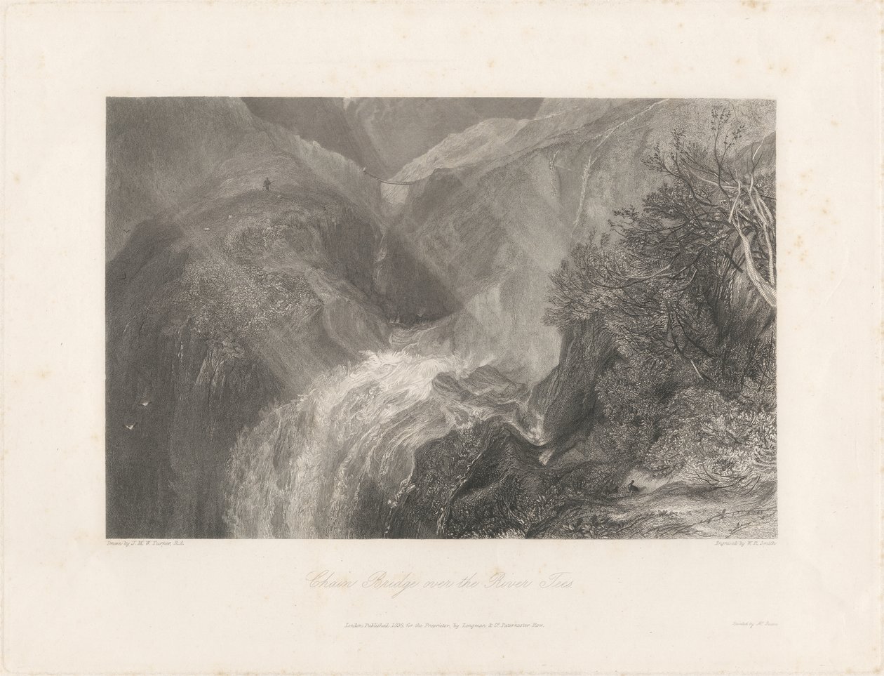 蒂耶河上的铁索桥，1838年（蚀刻和雕刻） 作者 约瑟夫·马洛德·威廉·特纳