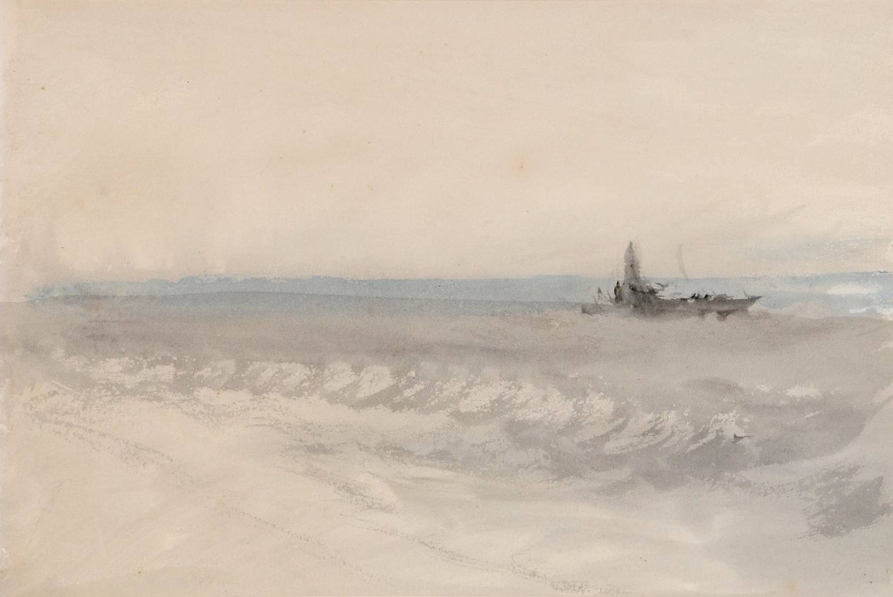 灰海，船上岸，约 1845-50 年（纸本水彩） 作者 约瑟夫·马洛德·威廉·特纳