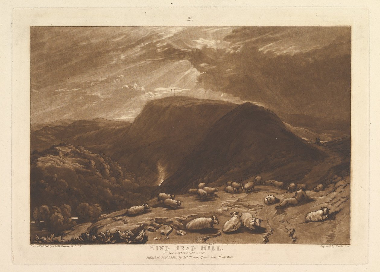 辛德黑德山（Hind Head Hill），在朴次茅斯路（Portsmouth Road）上，《自由工作室》（Liber Studiorum），第五部分，板25，1811年1月1日。 作者 约瑟夫·马洛德·威廉·特纳