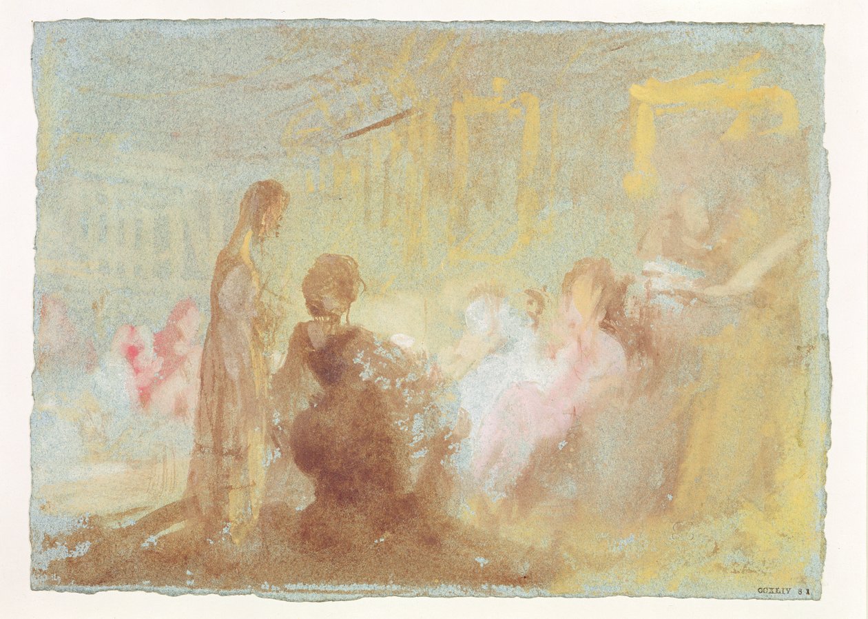 Petworth House的内部与人们交谈，1830年（水粉画） 作者 约瑟夫·马洛德·威廉·特纳