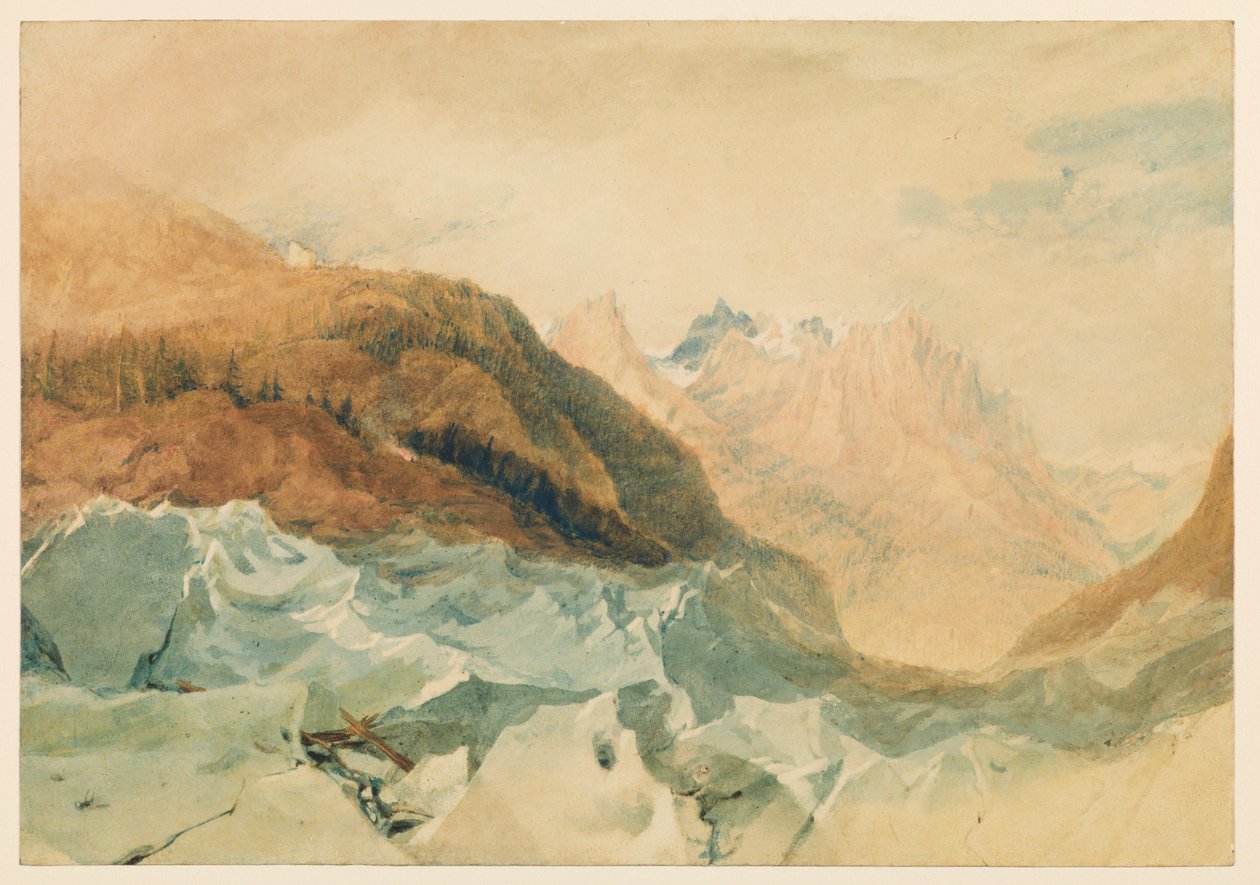 夏慕尼的梅尔·德·格拉斯（Mer de Glace），与布莱尔（Blair）的小屋，1806年 作者 约瑟夫·马洛德·威廉·特纳