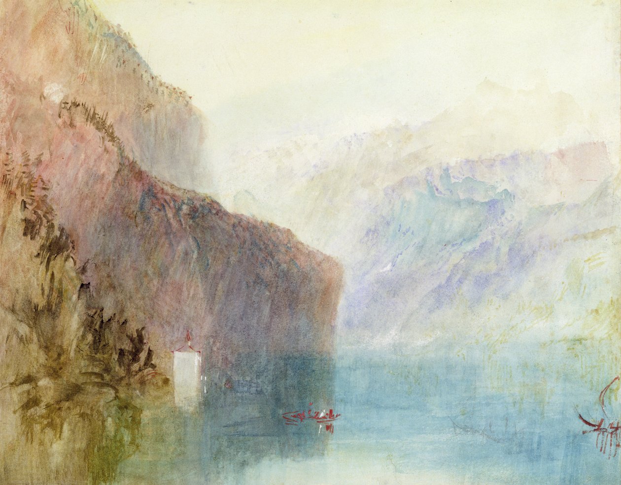 特尔教堂，琉森湖，约1841年（水彩笔，纸上笔） 作者 约瑟夫·马洛德·威廉·特纳