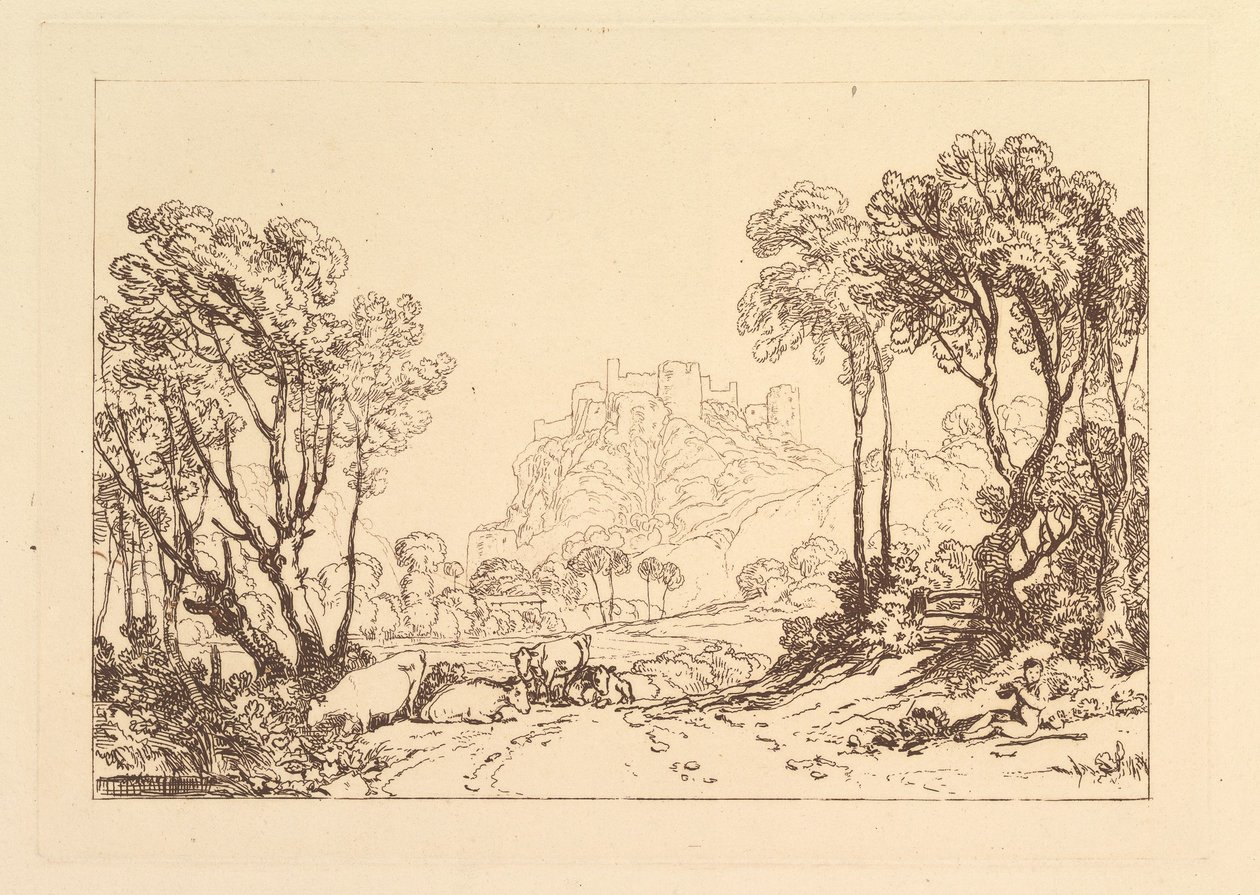 Meadows Liber Studiorum上方的城堡，第二部分，盘子8，1808年。 作者 约瑟夫·马洛德·威廉·特纳