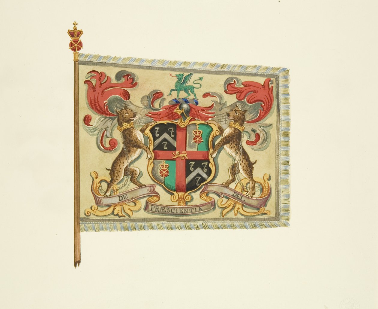 理发师和外科医生的旗帜，刻有“De Praescientia Dei”，约 1833 年（纸上铅笔、水彩和体色） 作者 约瑟夫·曼宁