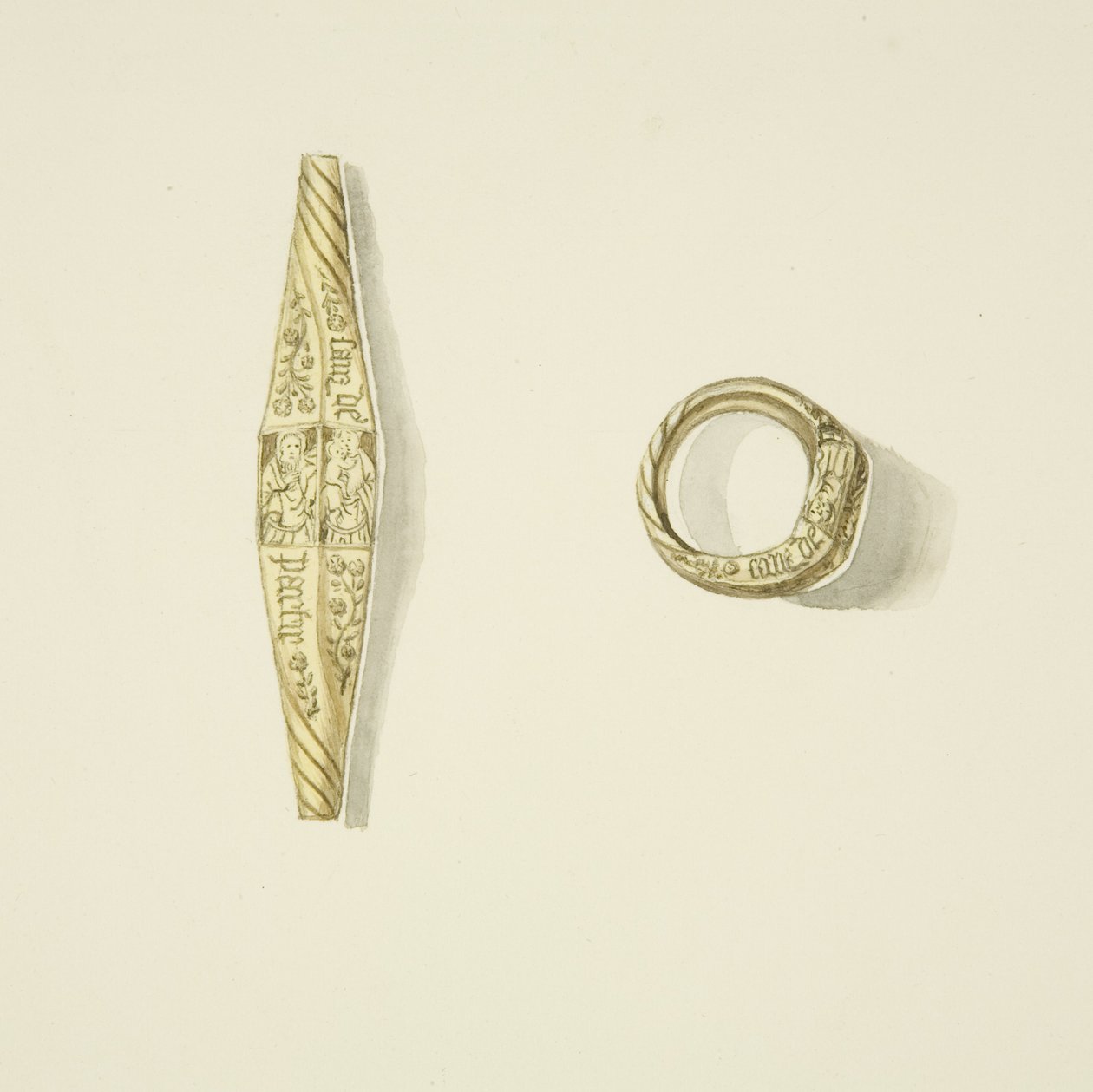 金戒指，约 1825 年（纸本铅笔和水彩） 作者 约瑟夫·曼宁
