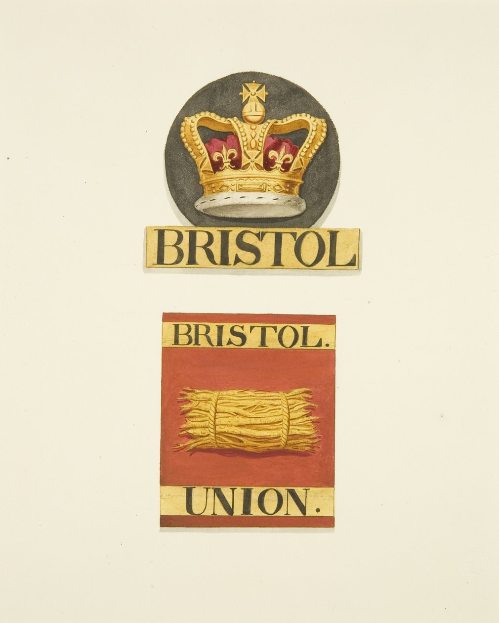 Bristol Crown 和 Bristol Union Fire Offices 的房屋徽章或 Firemarks 作者 约瑟夫·曼宁