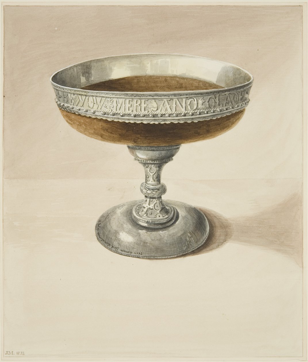 Mazer Bowl 和 Tazza，结合在一起（纸本水彩） 作者 约瑟夫·曼宁