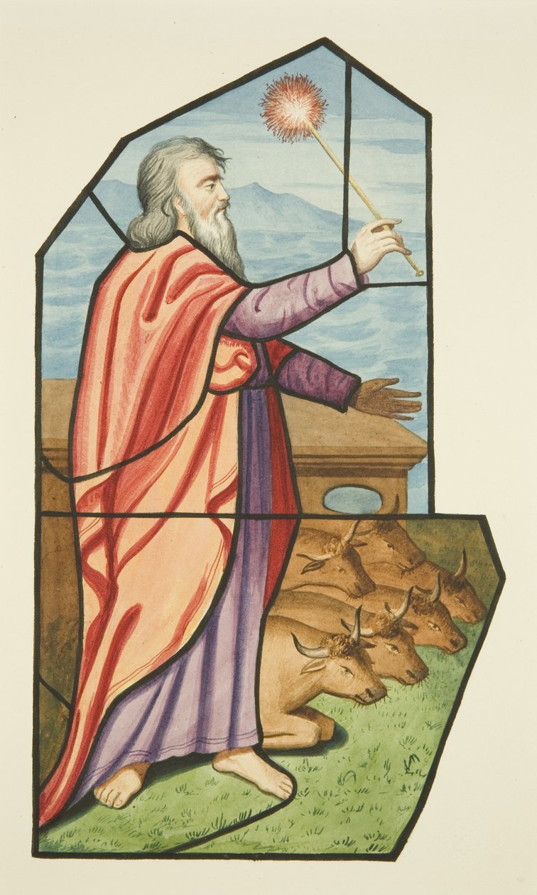 Stained glass window, probably showing Moses, St Michael