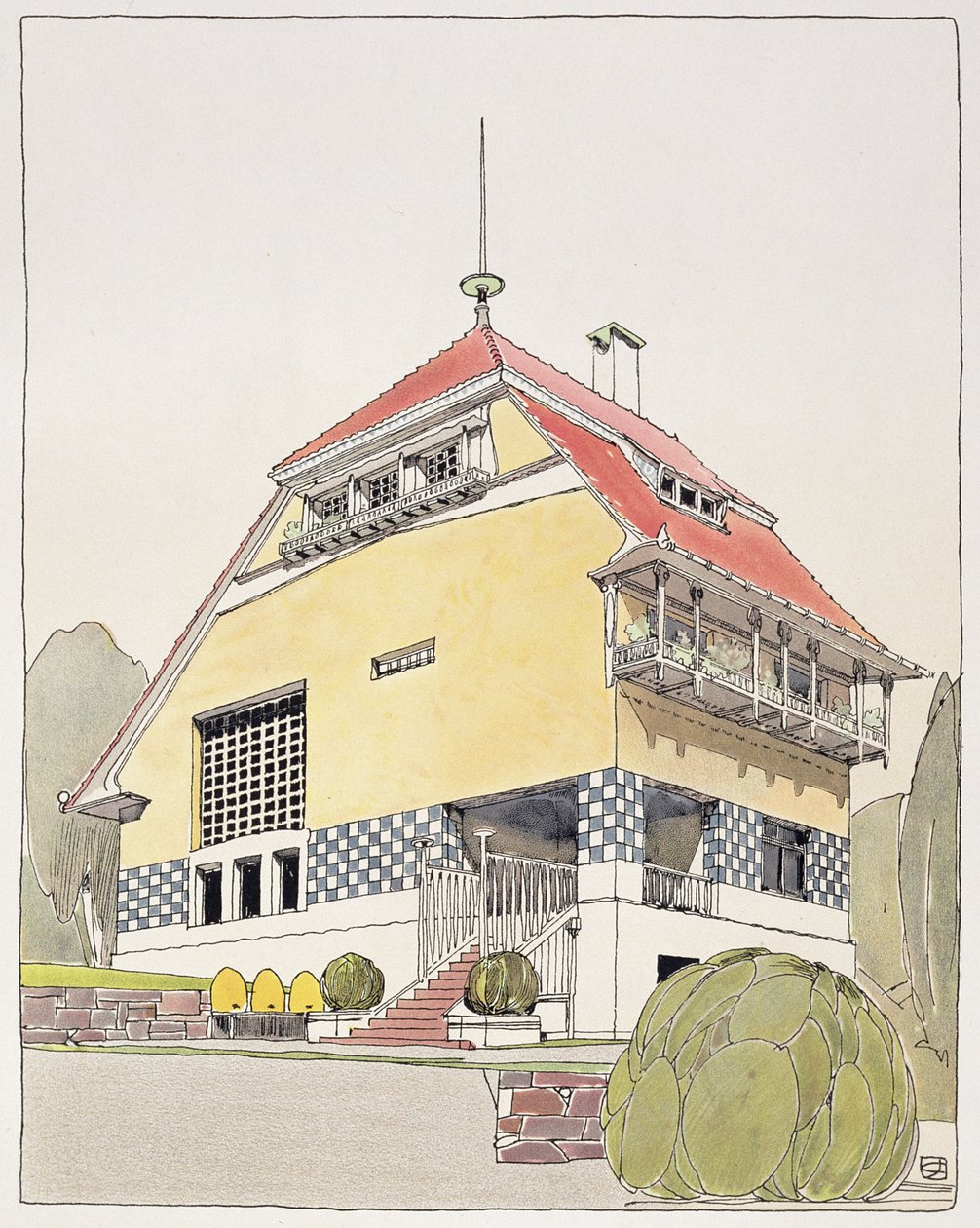 研究Olmich&39;s House，Darmstadt，来自&39;Olbrich&39;s Architecture&39;，于1904-14发表 作者 约瑟夫·玛丽亚·奥尔布里希
