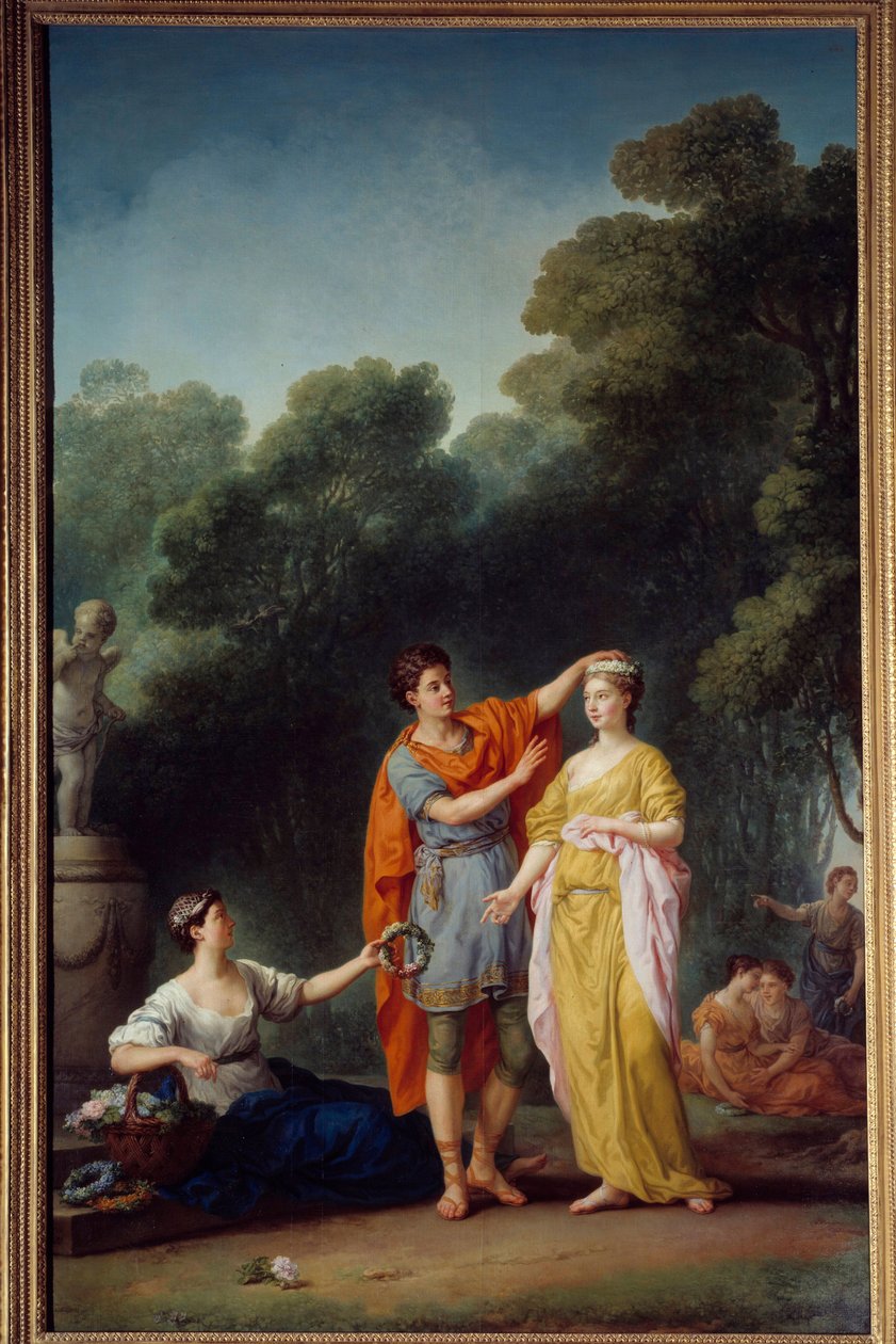 Galante scene: “” A lover crowning his mistress with a wreath of flowers”” Painting by Joseph Marie Vien l
