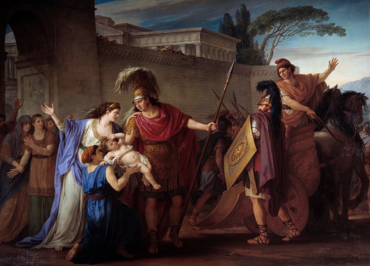 Hector and Andromaque farewell. Leaving for the Trojan War Hector leaves his wife and son Astyanax. Painting by Joseph Marie Vien (1716-1809) 1786 Sun. 3,29 X 4,25 m 作者 约瑟夫·玛丽·维恩长老