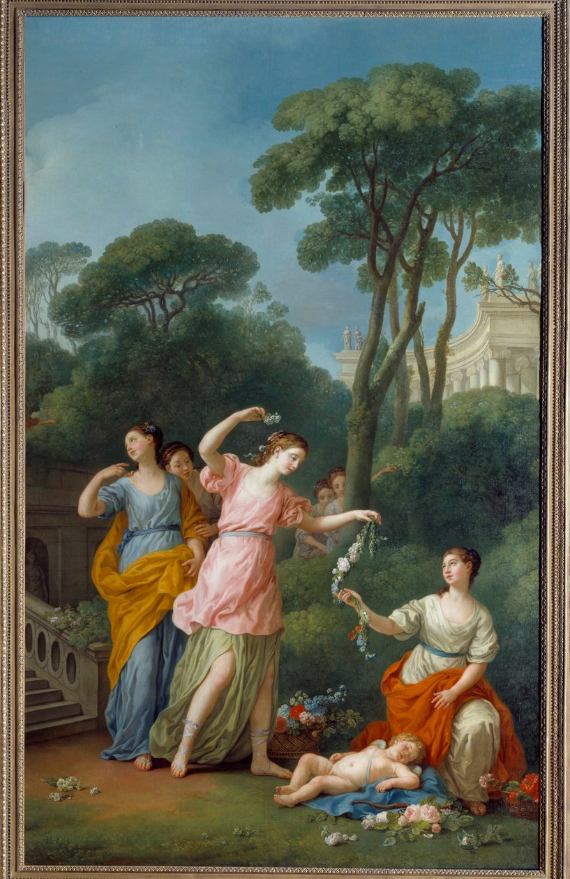 Young Greek Women Parting Flowers Sleeping Love Painting by Joseph Marie Vien (1716-1809) 1773 Sun. 3,35x1,94 m 作者 约瑟夫·玛丽·维恩长老