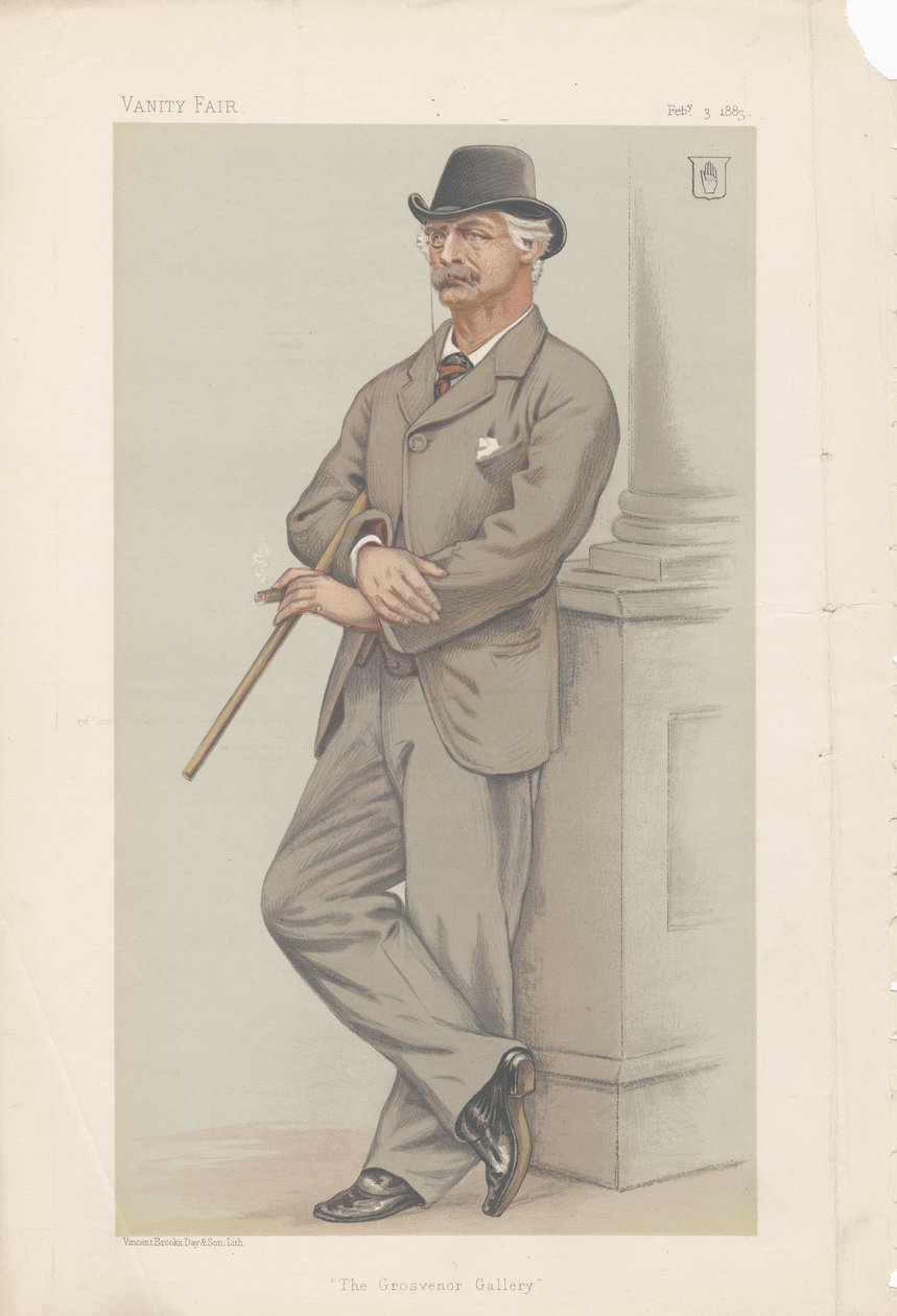 Coutts Lindsay，1883年2月3日名利场的Grosvenor画廊（彩色石版画） 作者 约瑟夫·米德尔顿·乔普林