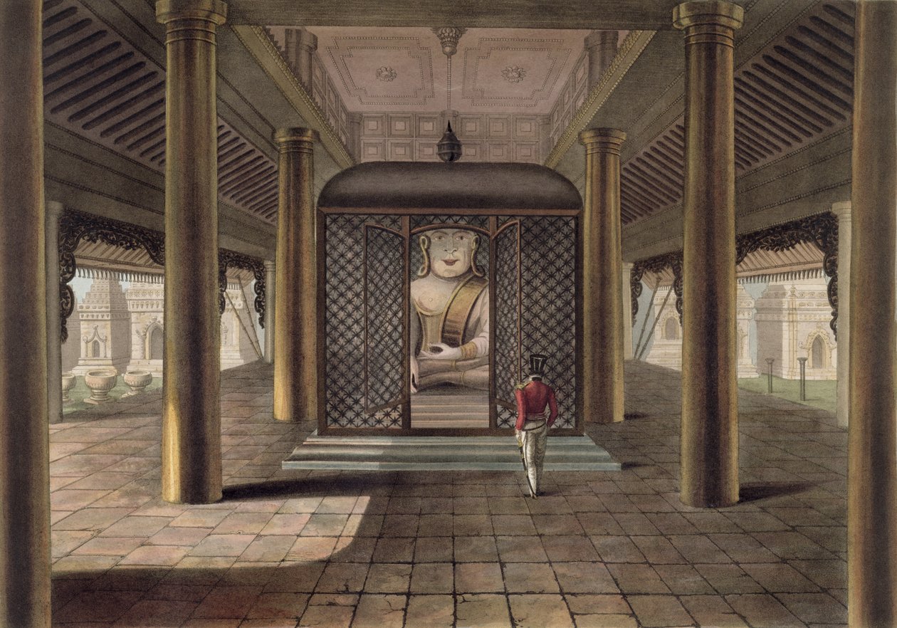 一名士兵站在仰光寺，由乔治亨特雕刻，1825年（彩色aquatint） 作者 约瑟夫·摩尔