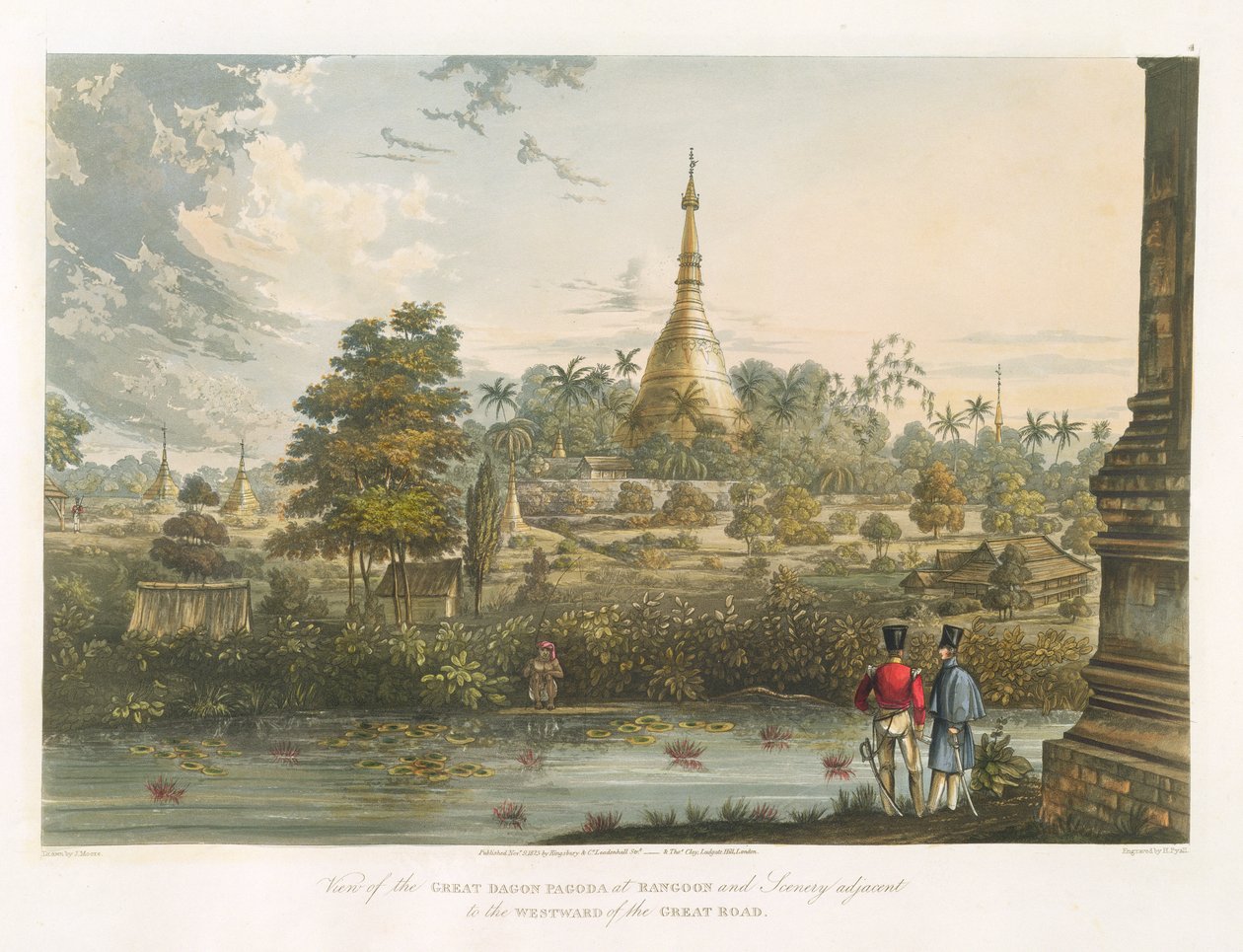从西方仰光的大D塔宝塔的视图，由Henry Pyall（1795-1833）1825-26刻 作者 约瑟夫·摩尔