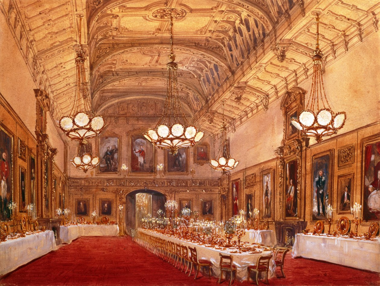温莎城堡St Georges Hall，1844（wc） 作者 约瑟夫·纳什