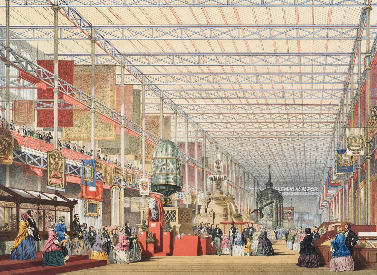 1851年伟大展览的视图：英国教堂中殿，1854年 作者 约瑟夫·纳什
