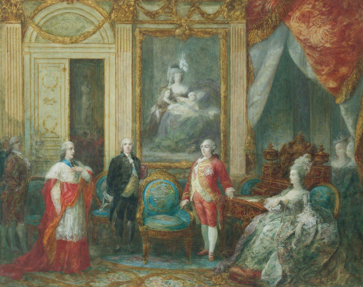 路易十六和他的妻子玛丽·安托瓦内特（Marie Antoinette）接受红衣主教 作者 约瑟夫·纳弗莱特