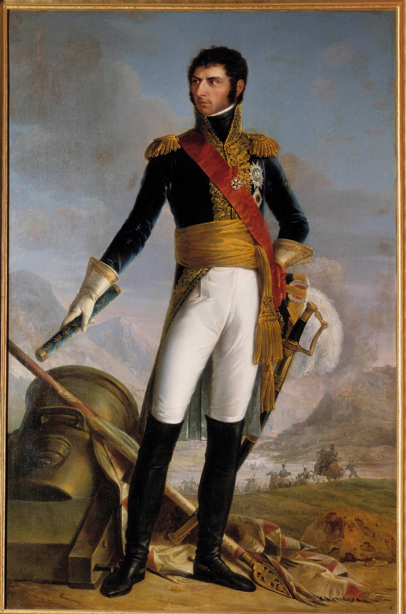 让·巴蒂斯特·儒勒·贝尔纳多特 (Jean Baptiste Jules Bernadotte)（1763-1844 年）的全长肖像，当时是 Ponte Corvo 的王子，然后是 1818 年的绒面革国王查尔斯·让十四世，代表于 1804 年约瑟夫·尼古拉斯·朱伊（Joseph Nicolas Jouy）（1809-1880 年）1852 年的绘画。暗。2.1x1.4先生。 作者 约瑟夫·尼古拉斯·乔伊
