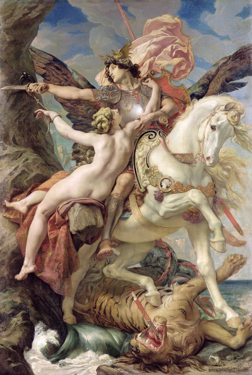 拯救：Ruggiero和Angelica，1876年 作者 约瑟夫·保罗·布兰克