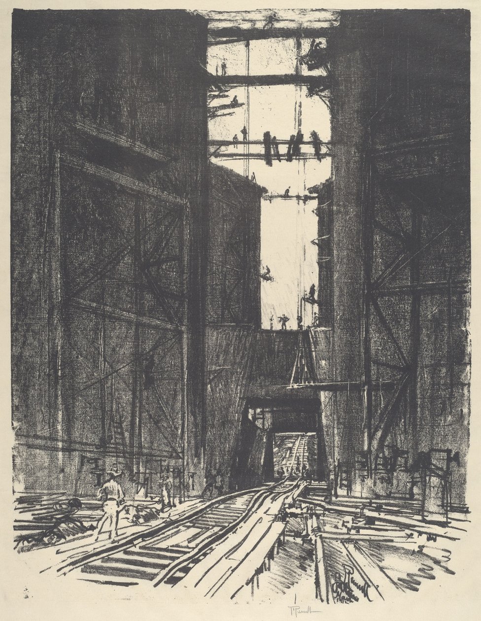 在加通闸底，1912年。 作者 约瑟夫·彭内尔