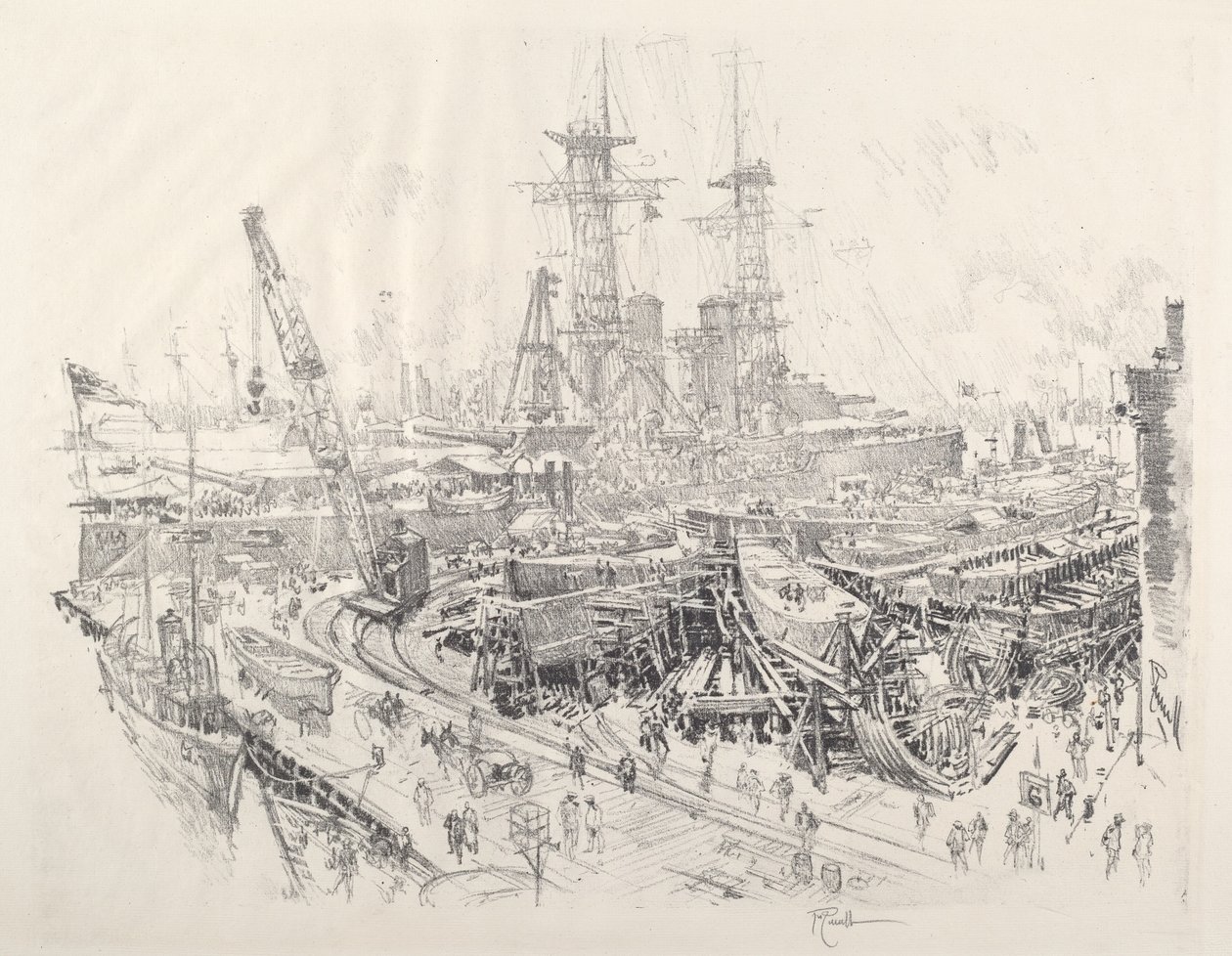 建造潜艇追击队，1917年。 作者 约瑟夫·彭内尔