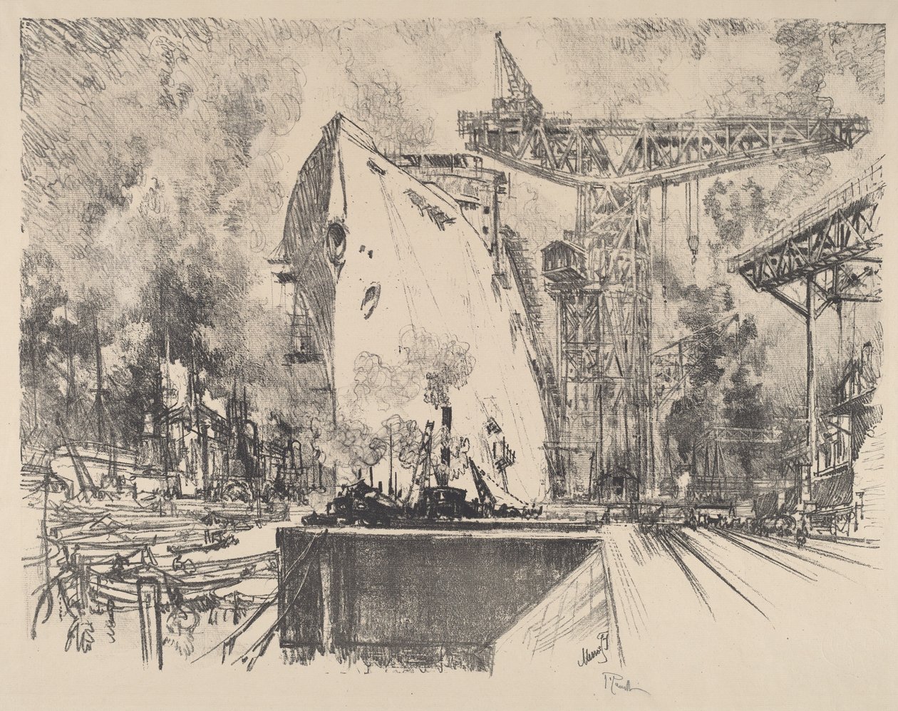 建造俾斯麦号，汉堡，1914年。 作者 约瑟夫·彭内尔