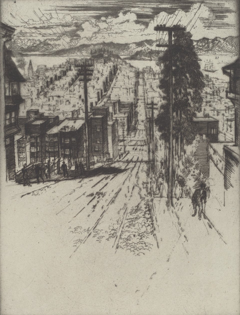 下山和上山到海湾，旧金山，1912年。 作者 约瑟夫·彭内尔