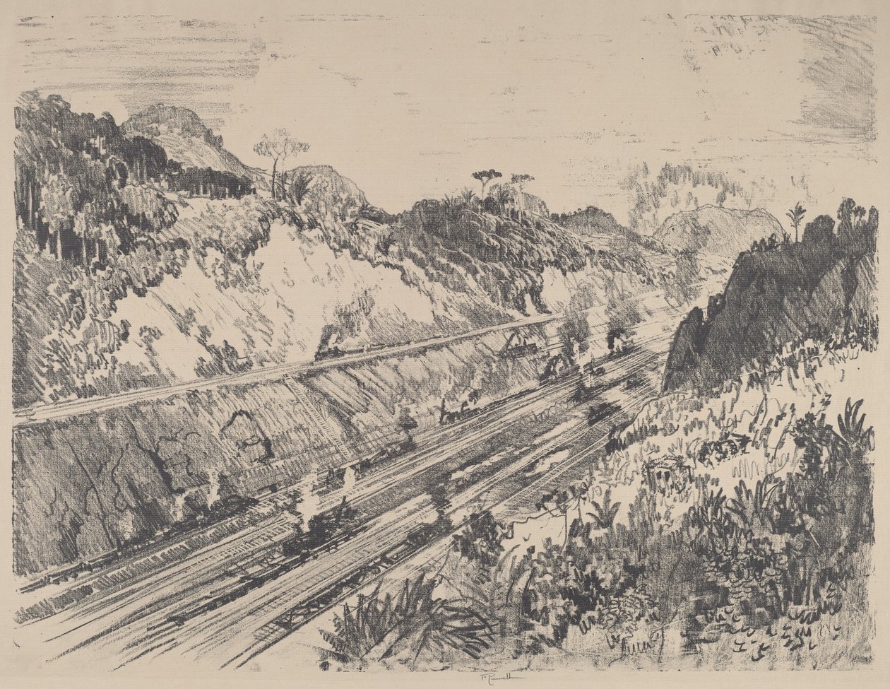 从Bas Obispo往上看切口，1912年。 作者 约瑟夫·彭内尔