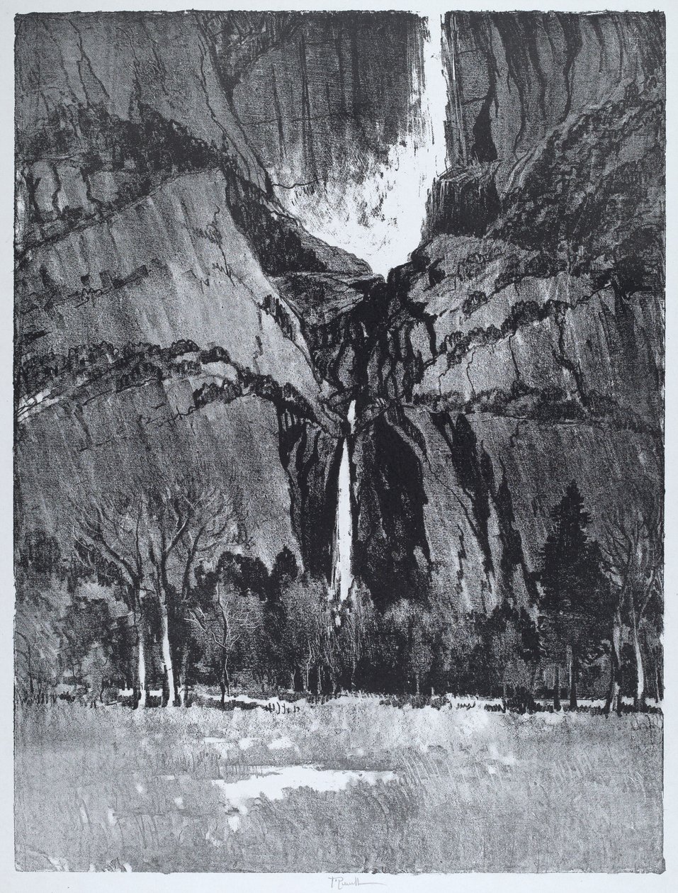 下瀑布，优胜美地，1912年。 作者 约瑟夫·彭内尔