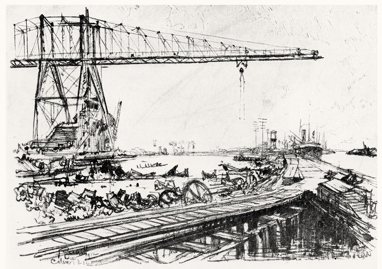 希望山，从巴拿马运河的第二板，Joseph Pennell，1912年（木炭） 作者 约瑟夫·彭内尔