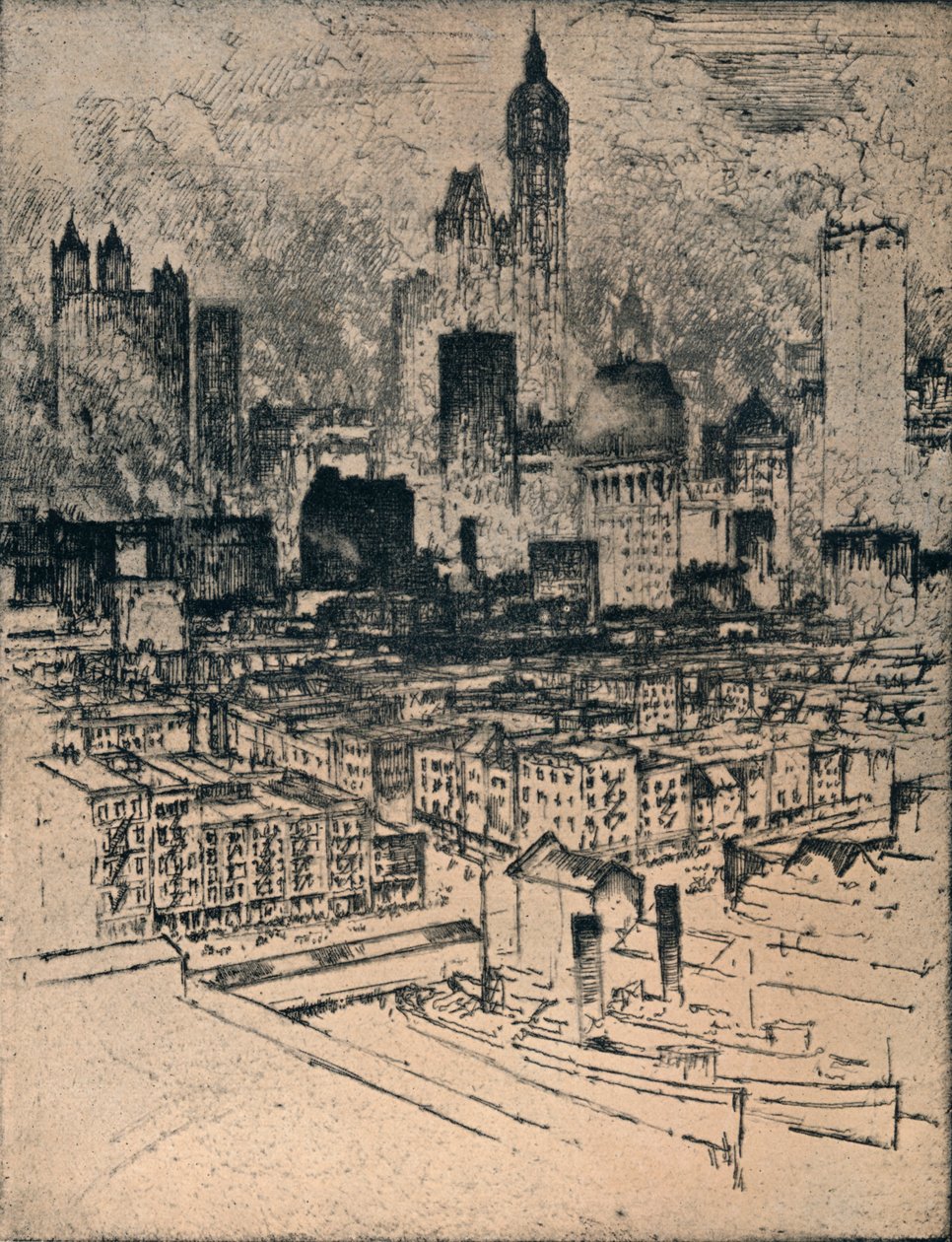 纽约，布鲁克林大桥，c1908 作者 约瑟夫·彭内尔