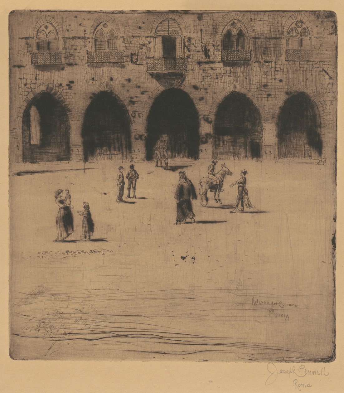 Pistoia的Plazza del Comune, 1883年。 作者 约瑟夫·彭内尔