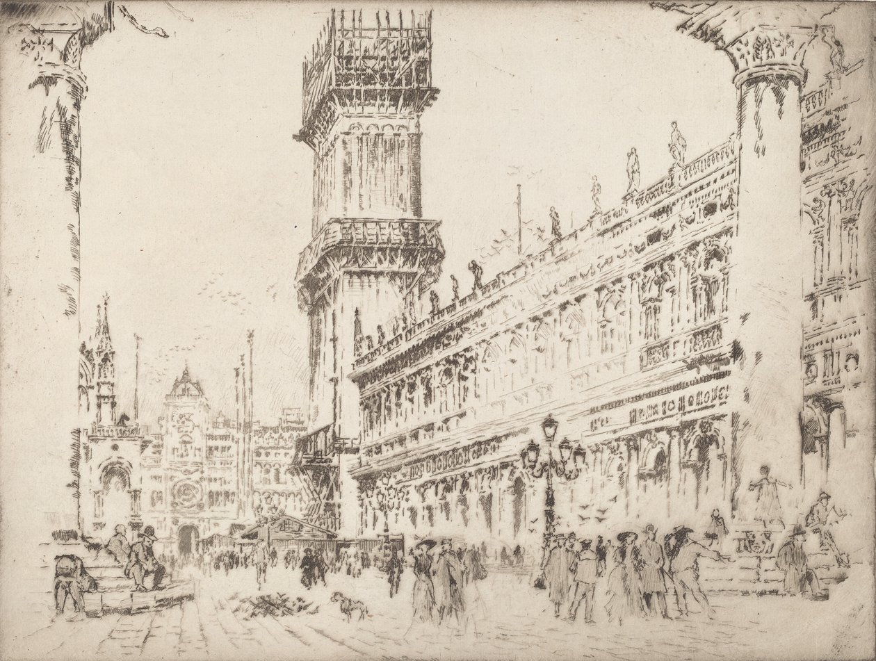 重建Campanile，威尼斯，第二号，1911年。 作者 约瑟夫·彭内尔