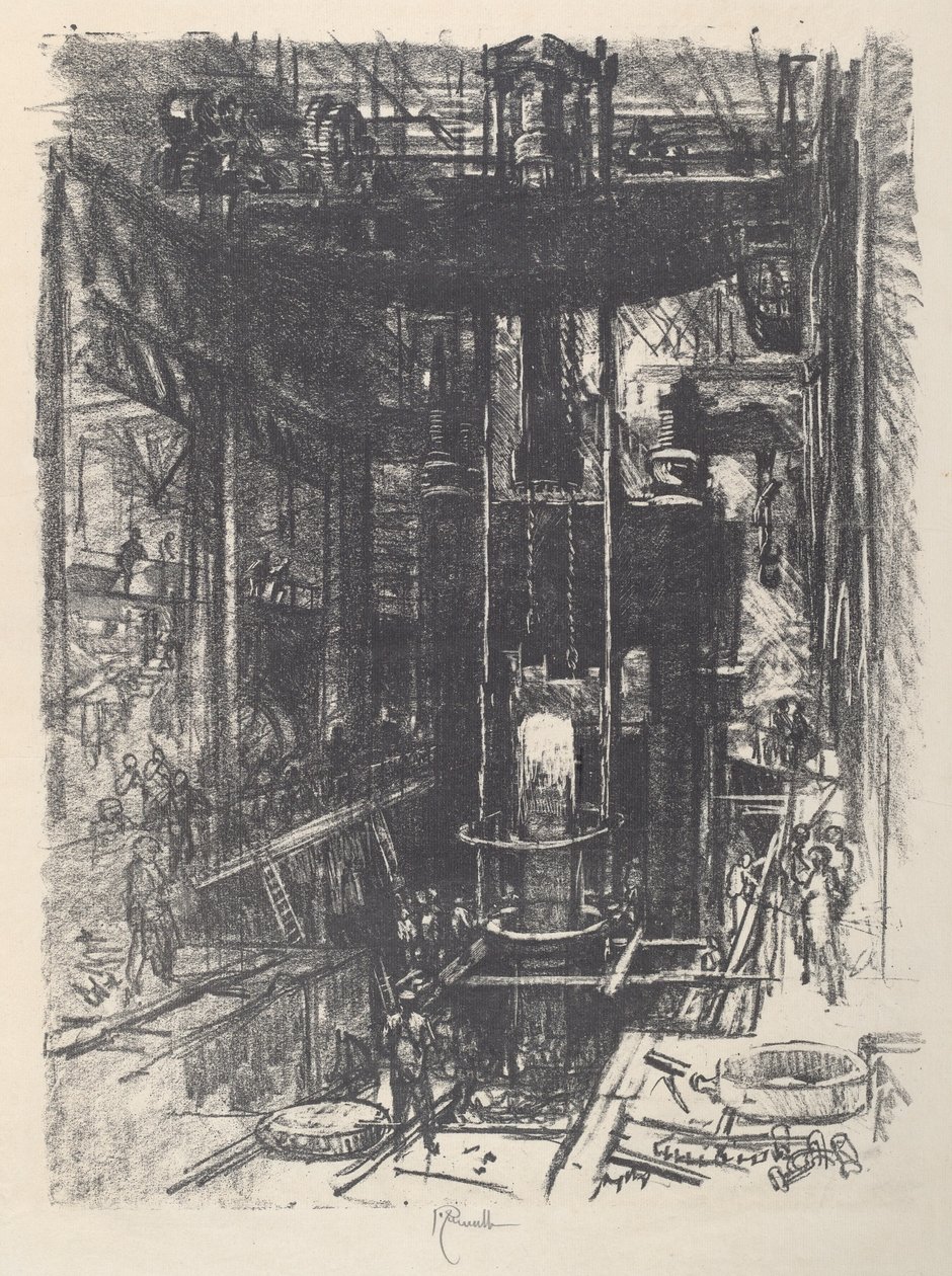 从钢锭中塑造枪支，1917年。 作者 约瑟夫·彭内尔