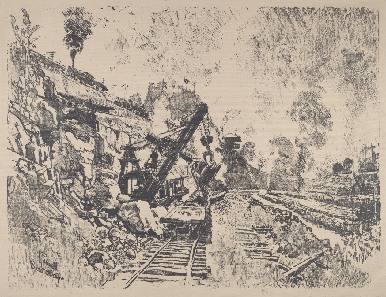 在库莱布拉切口工作的蒸汽铲，1912年。 作者 约瑟夫·彭内尔