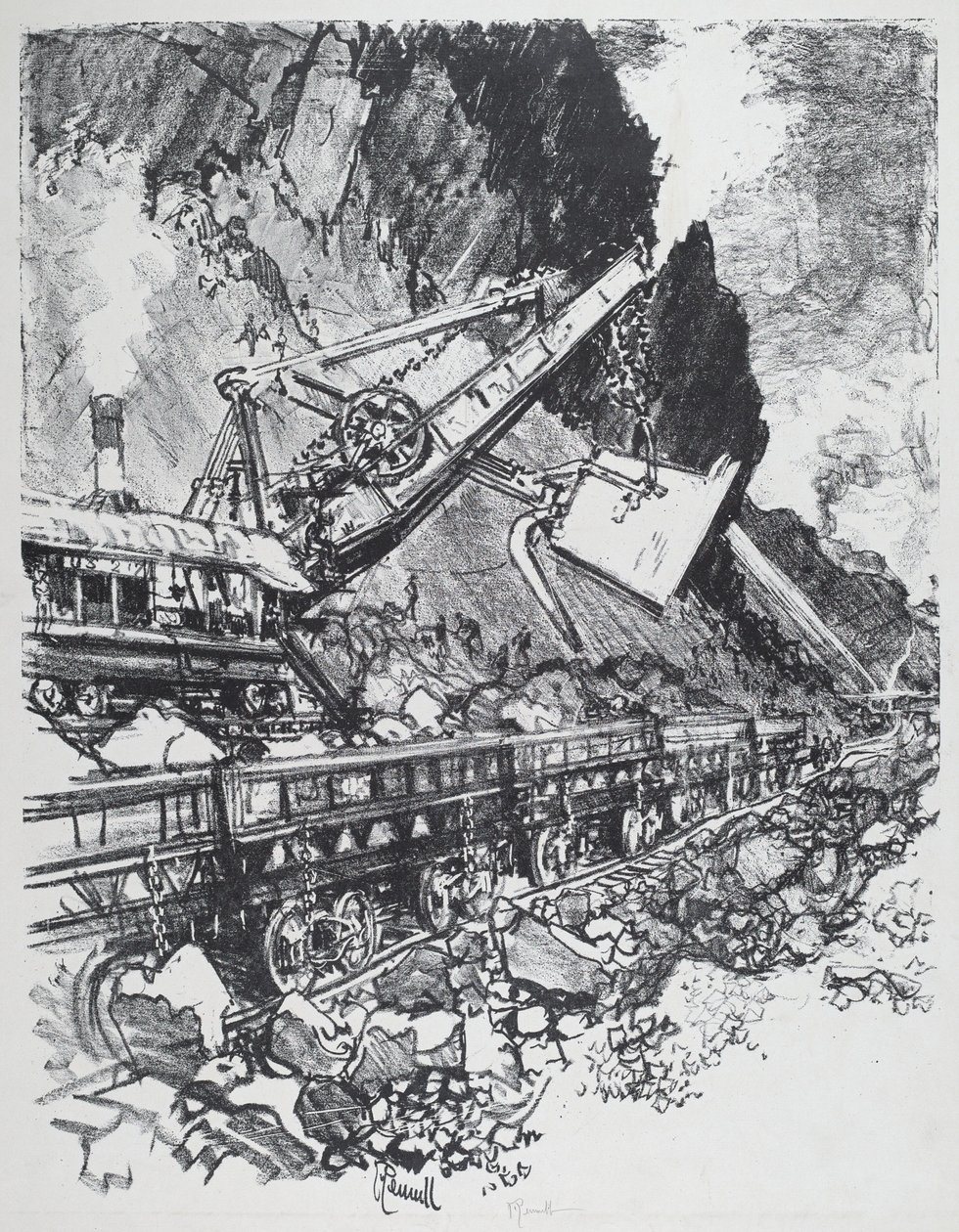 巴斯奥比斯波切口的蒸汽铲，1912年。 作者 约瑟夫·彭内尔