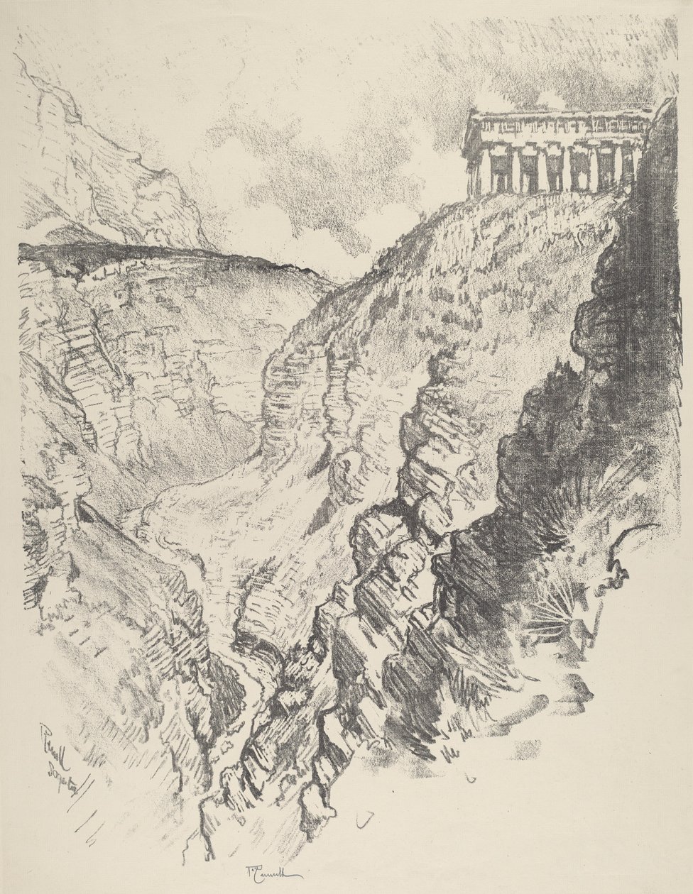 卡农上方的寺庙，塞格斯塔，1913年。 作者 约瑟夫·彭内尔